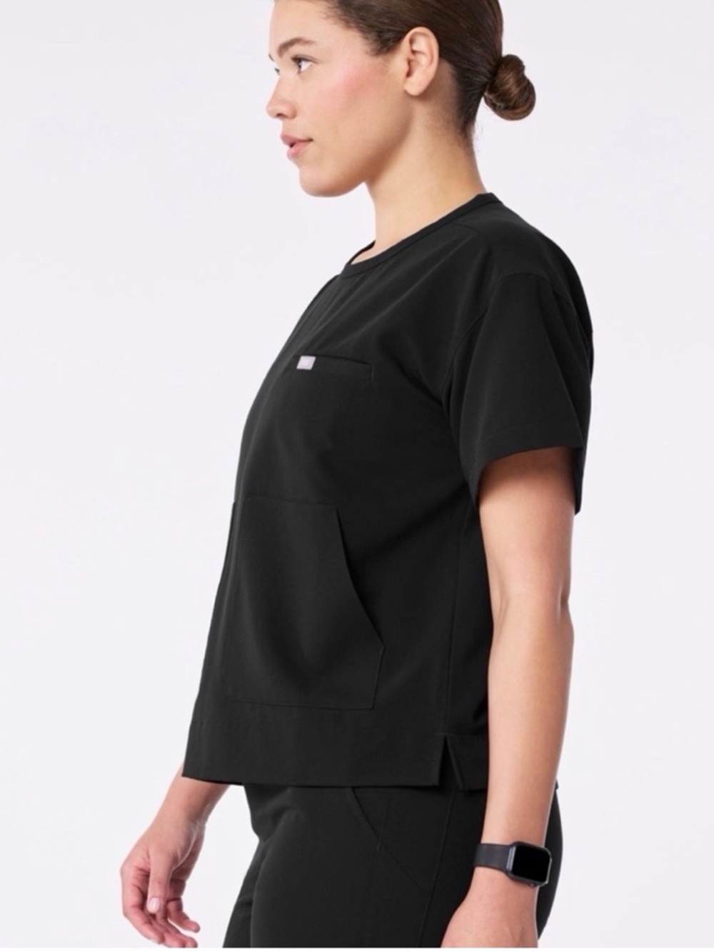 Figs Women’s Black Canela Short-Sleeve Crewneck Top - Picture 2 of 7